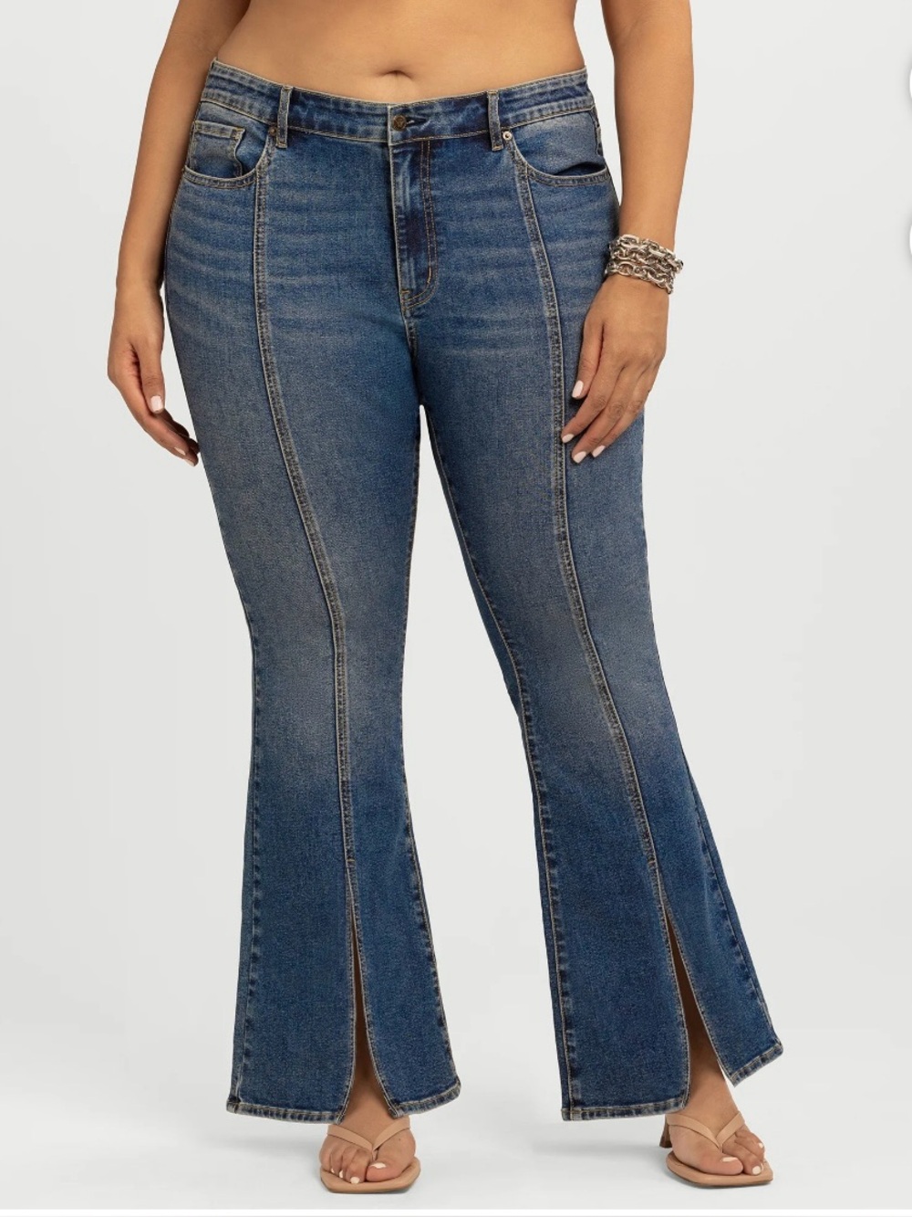 Jessica Simpson Blue High-Waist Flare Jeans with Front Seams